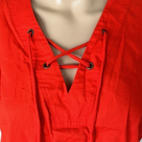 Women's Orange Knox Rose Top Tunic V Neck With Strings - Picture 3 of 4